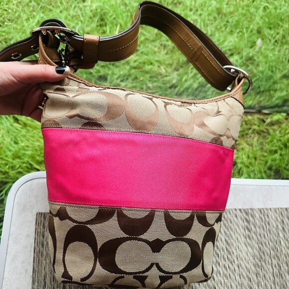 Coach Signature Rugby Duffle with Pink Stripe in Khaki - Picture 8 of 12